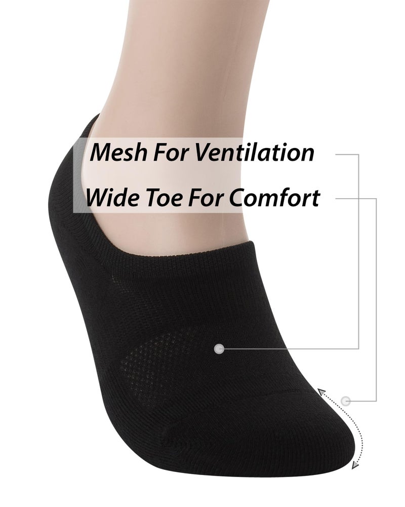 Pro Mountain No Show Socks Women Wide Toe Box For Health Y Heel Forefoot Size M Black 4 Pack Cotton Cushion Footies Loafer Sneakers US Shoe 8-10 - Image 5